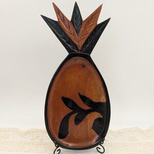Vintage Two-Tone Wooden Mahogany Pineapple Serving Tray